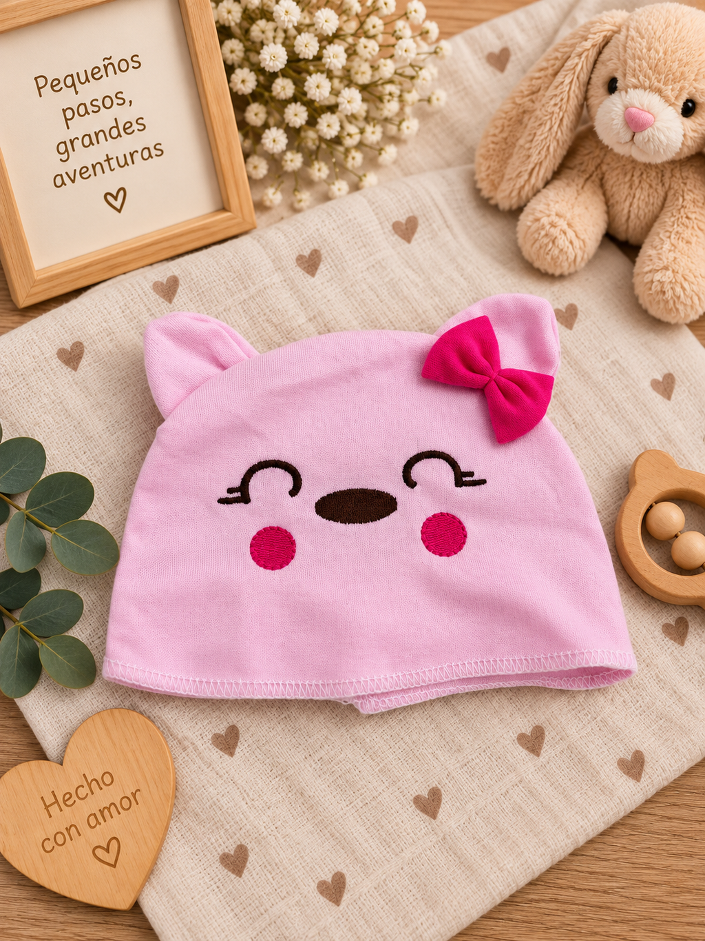 Conjunto Rosa Corazones para Muñeca 50-60 cm 💗 | Body, Pantalón, Gorro y Calcetines