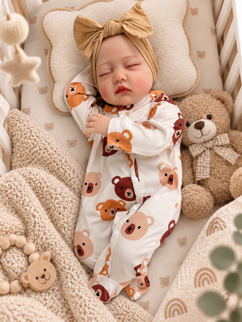 Mei 🤎 Muñeca Realista 56cm 825g | Bebé Estilo Reborn Vinilo con Ojos Cerrados