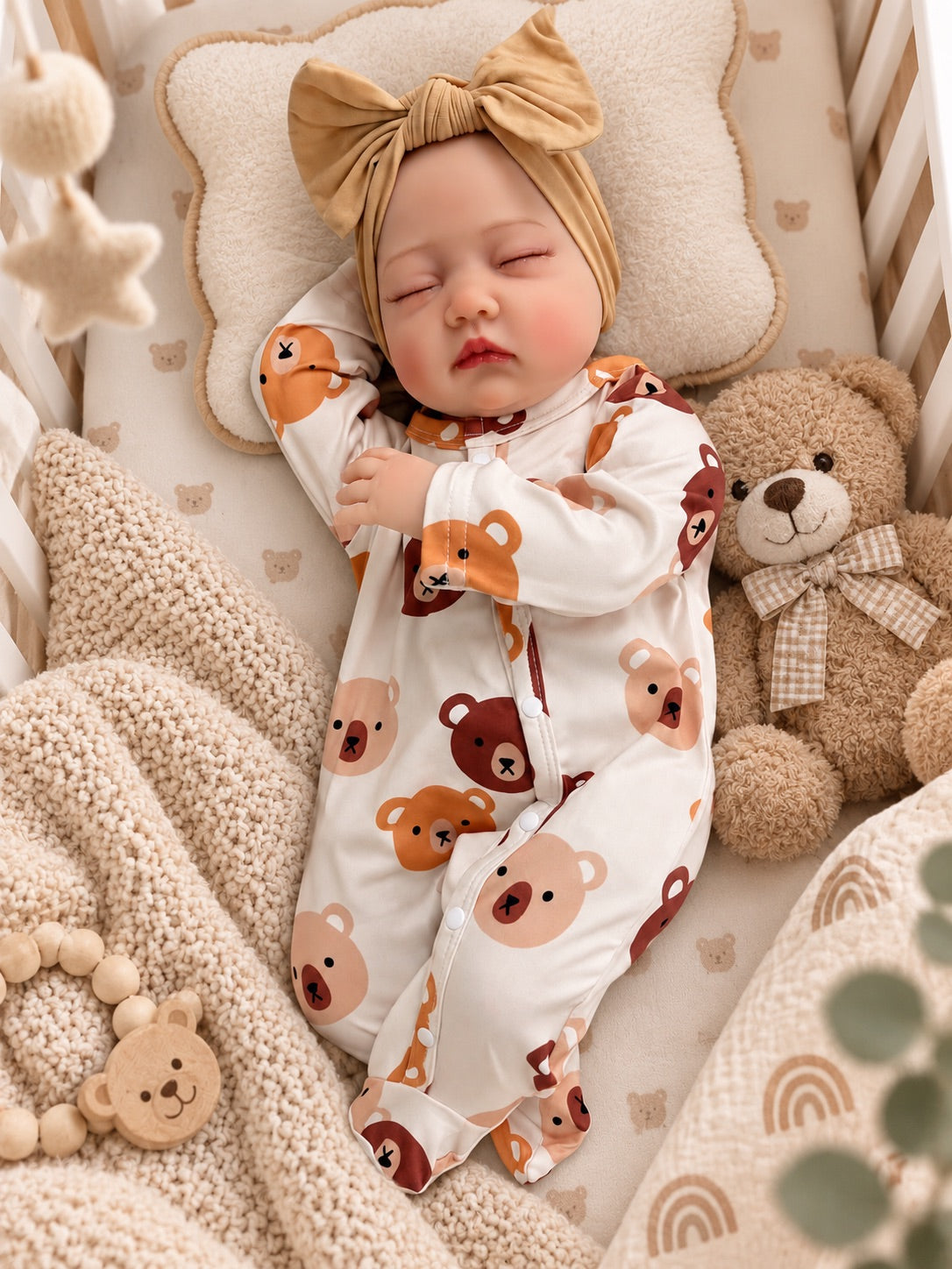 Mei 🤎 Muñeca Realista 56cm 825g | Bebé Estilo Reborn Vinilo con Ojos Cerrados