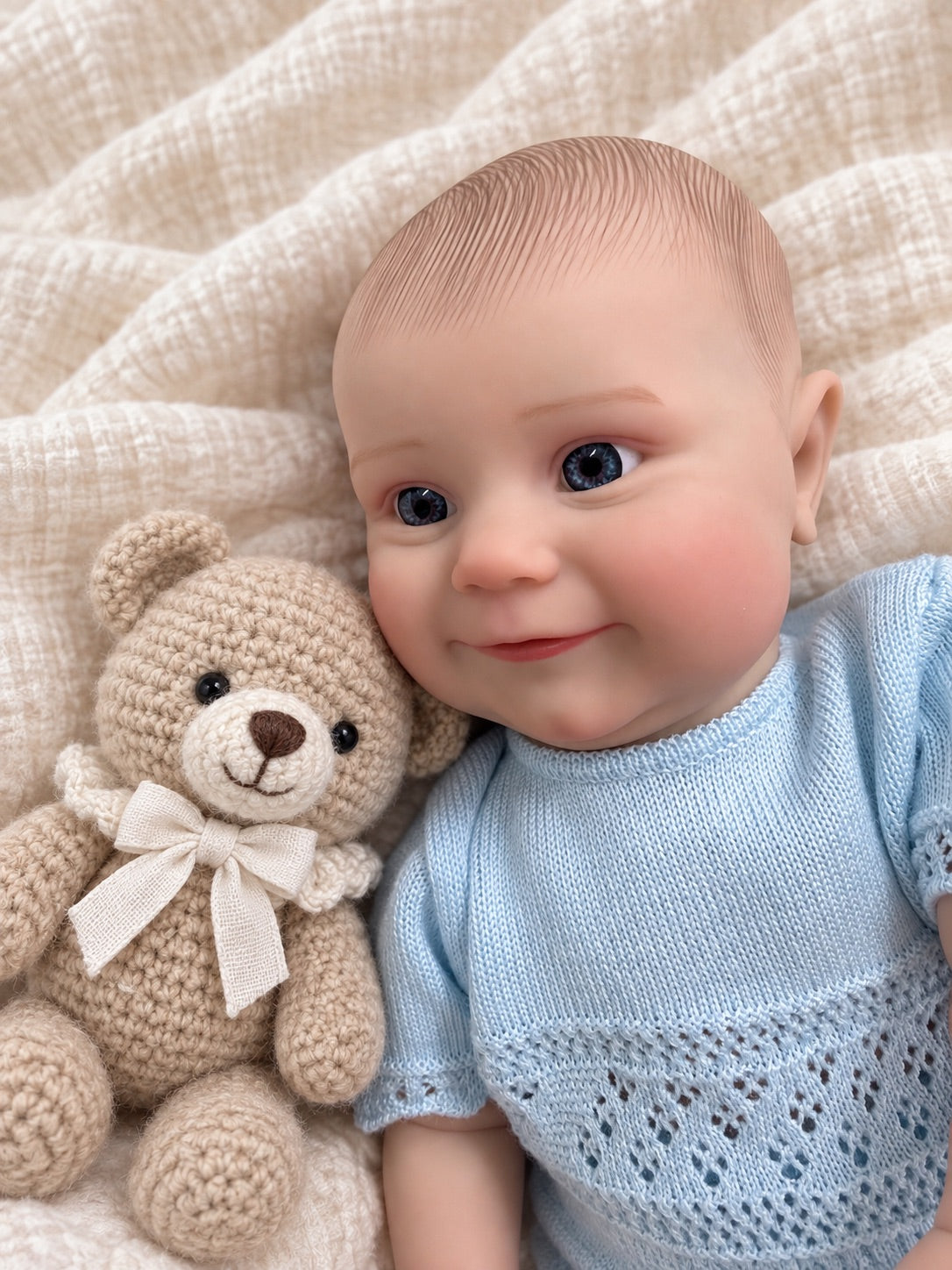 Luca 🚒 Muñeco Realista 45cm 2,235kg | Bebé Estilo Reborn Vinilo con Ojos Azules