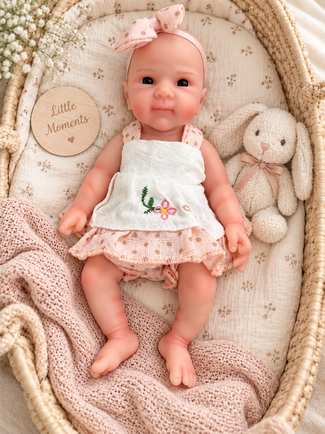 Lili 🌸 Bebé Realista 8” | Silicona 100% | Mini Baby con ojos abiertos (Bebé globito opcional)