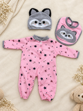 Conjunto rosa mapache para muñeca reborn 40 a 46 cm