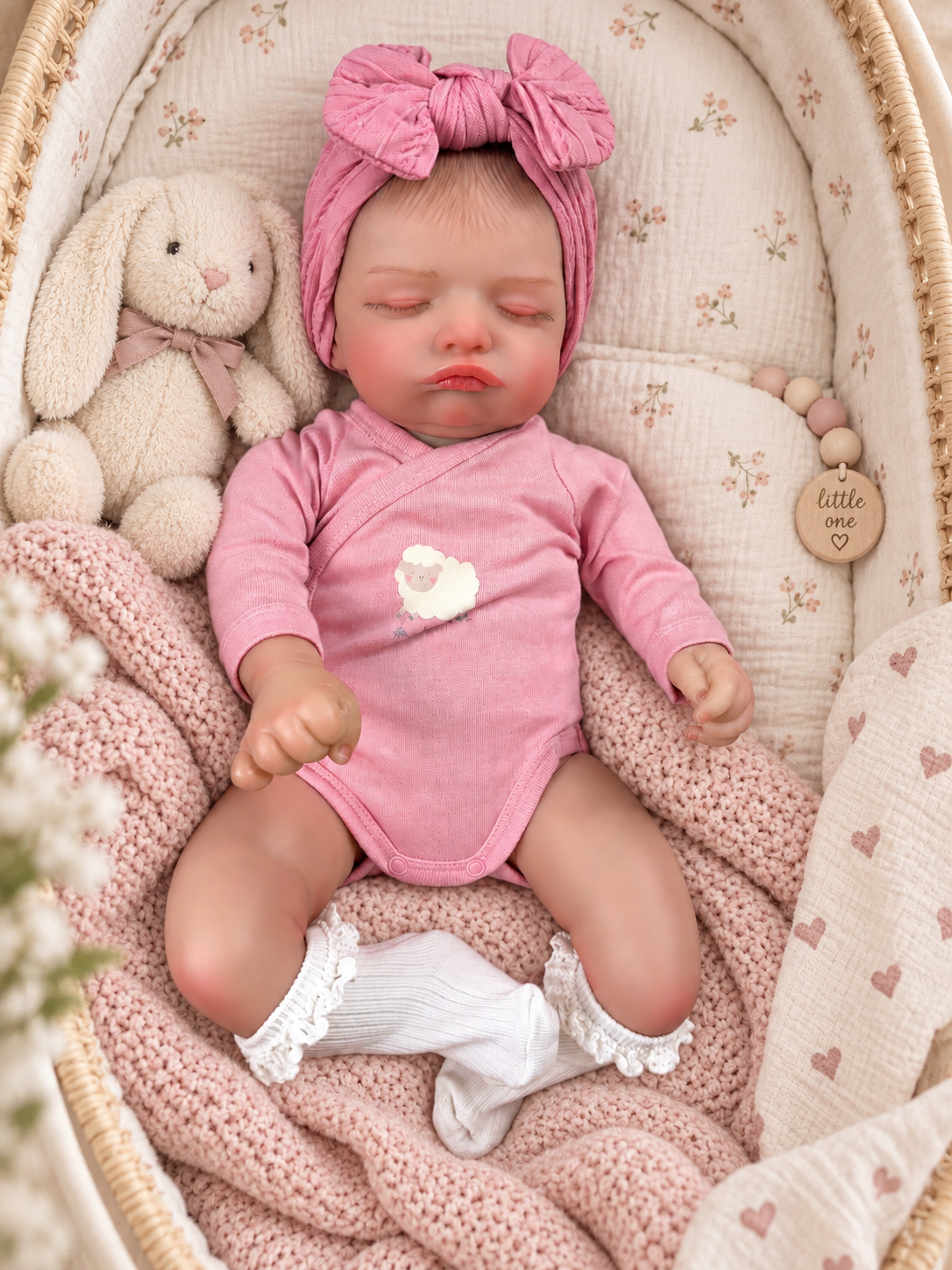 Chloe 🤍 Muñeca Realista 40cm 850gr | Bebé Estilo Reborn Vinilo con Ojos Cerrados