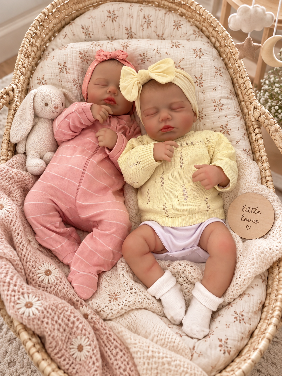 Valeria & Martina 🌸🌸 Mellizas Realistas 48cm 900g | Bebés Estilo Reborn de Vinilo