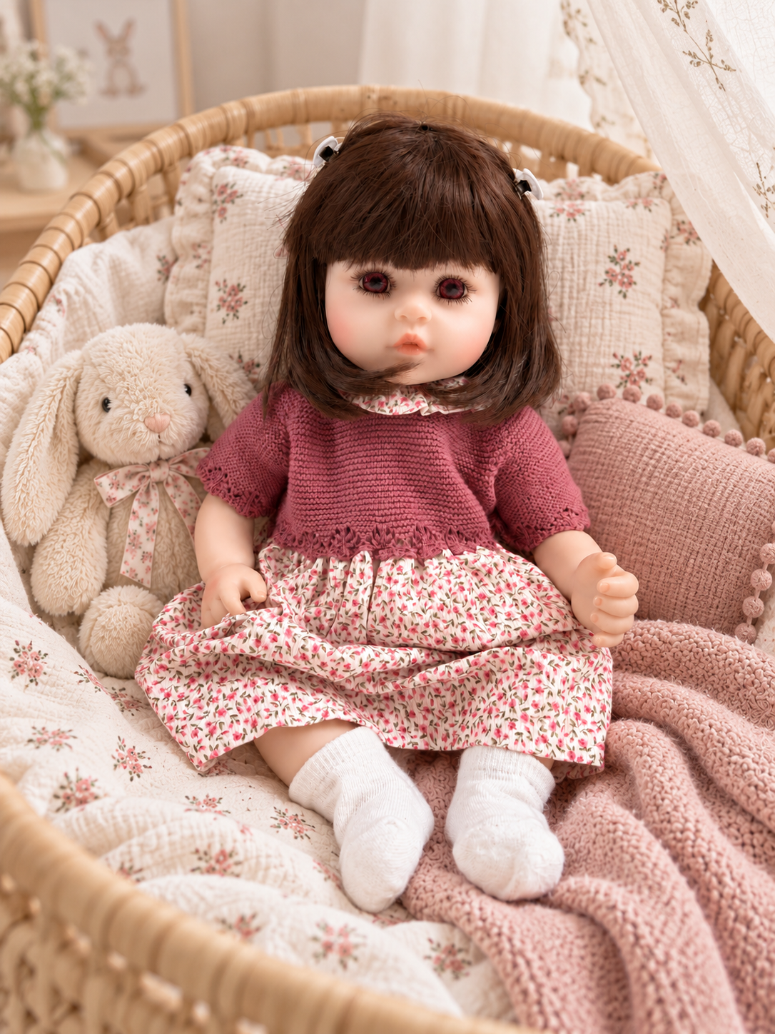 Catalina 🎀 Muñeca Realista 48cm 1.950g | Niña de Vinilo con Pelo y Ojos Abiertos
