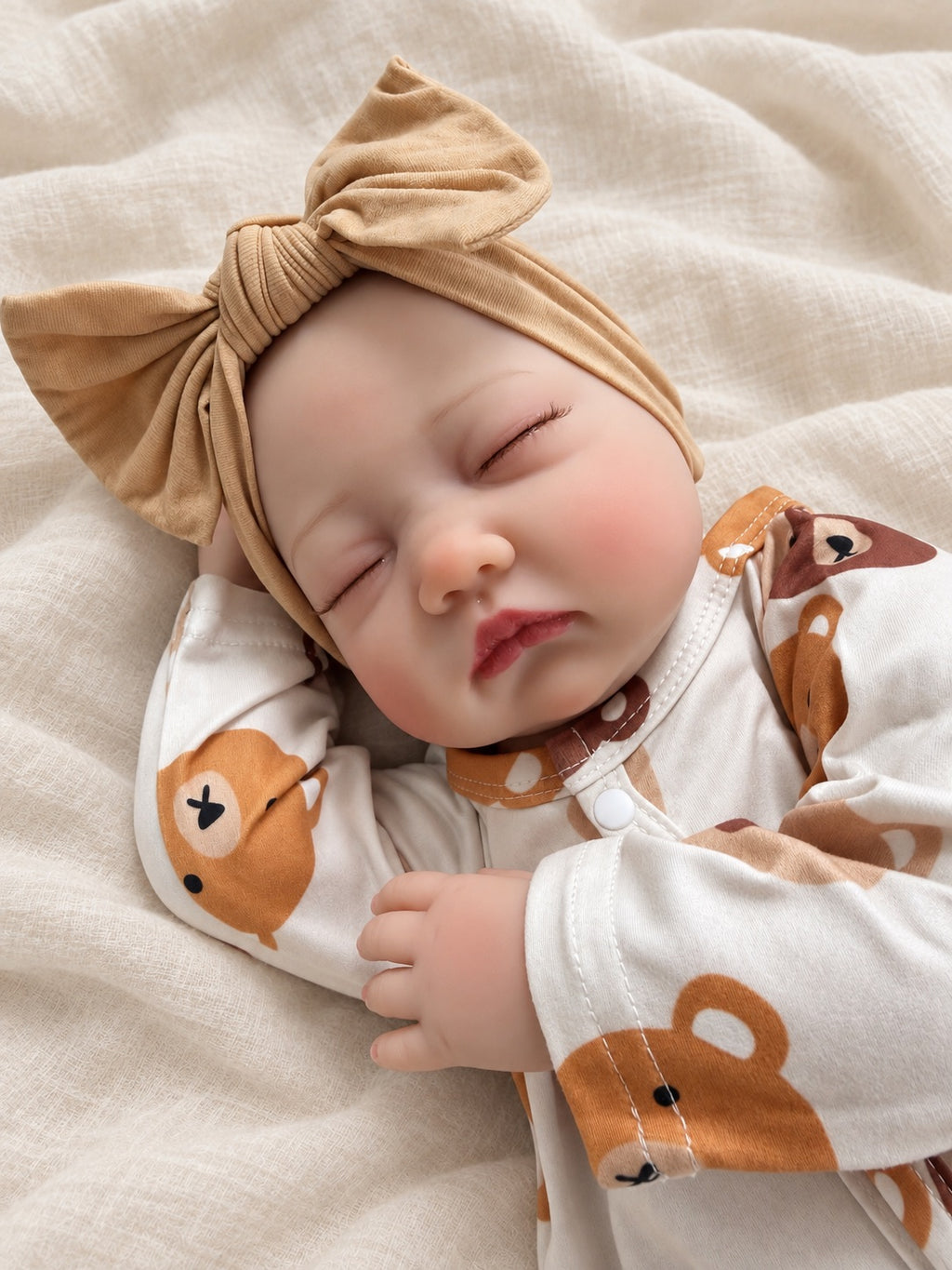 Mei 🤎 Muñeca Realista 56cm 825g | Bebé Estilo Reborn Vinilo con Ojos Cerrados