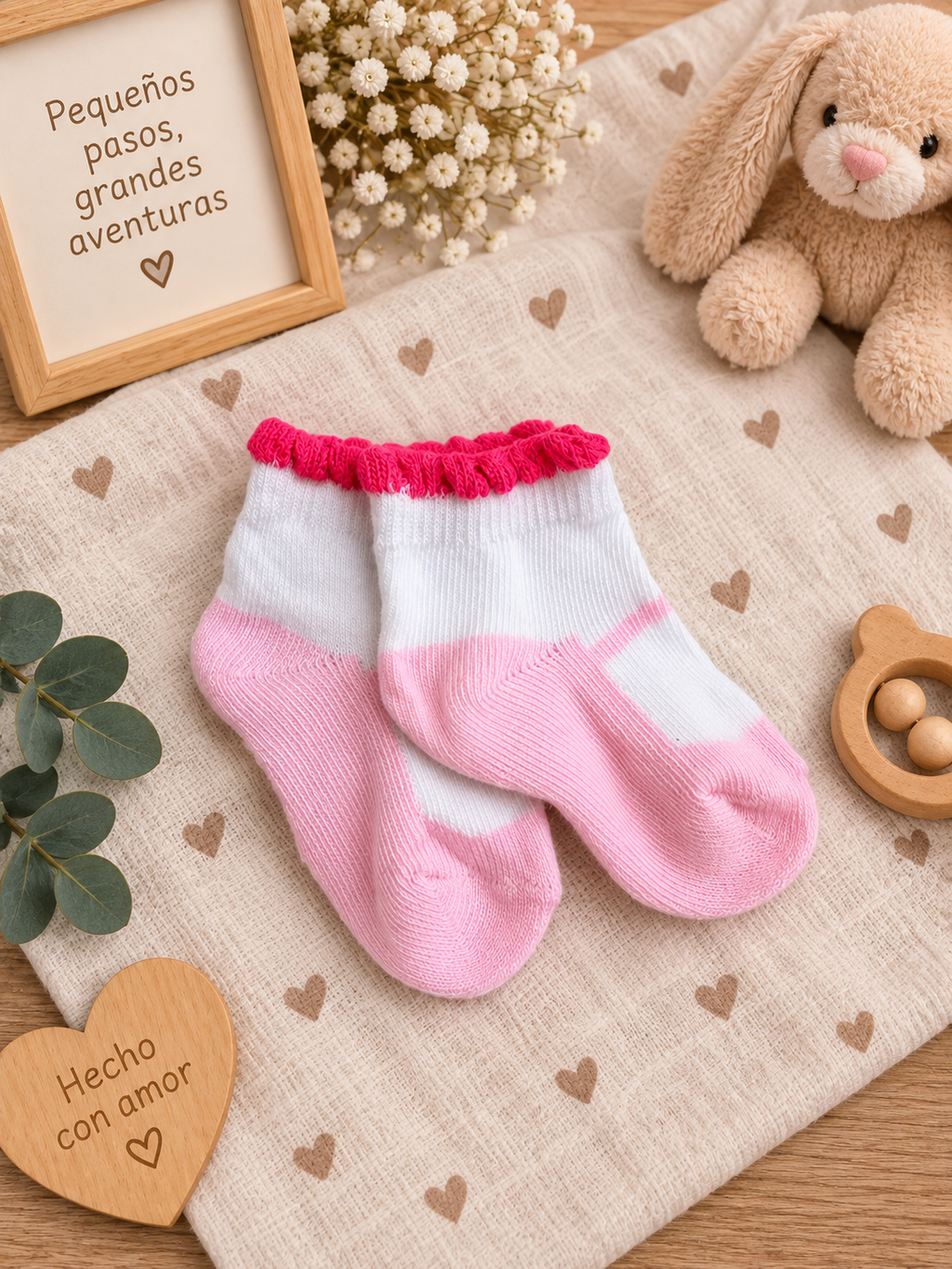 Conjunto Rosa Corazones para Muñeca 50-60 cm 💗 | Body, Pantalón, Gorro y Calcetines