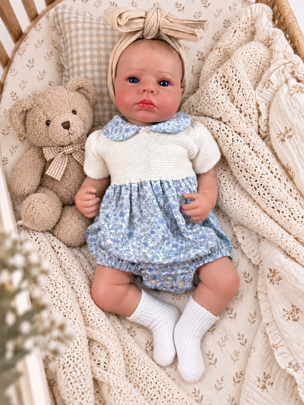 Laia ❤️ Muñeca Realista 48cm 2.2kg | Bebé Estilo Reborn Vinilo con Ojos Azules