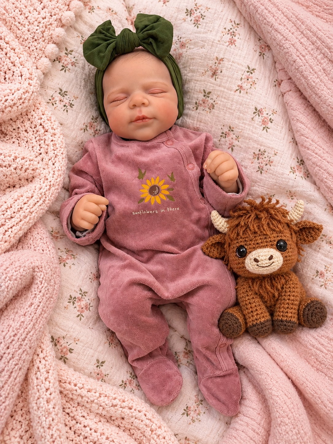 Lina 🩷 Muñeca Realista 46cm 1.6kg | Bebé Estilo Reborn Vinilo con Ojos Cerrados