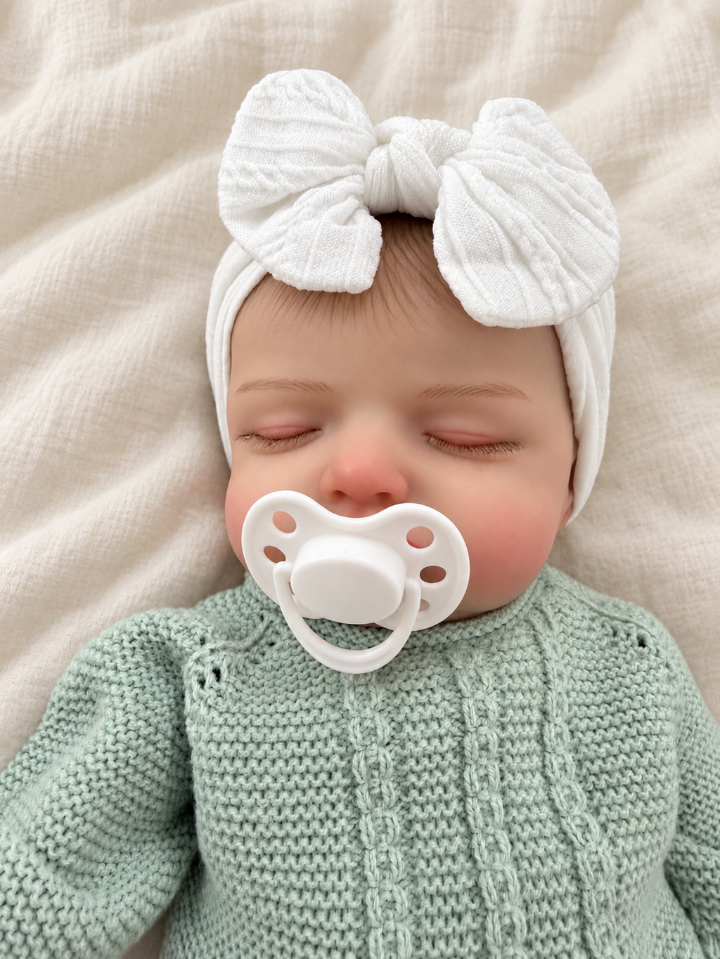 Chloe 🤍 Muñeca Realista 40cm 2.3kg | Bebé Estilo Reborn Vinilo con Ojos Cerrados (Copia)