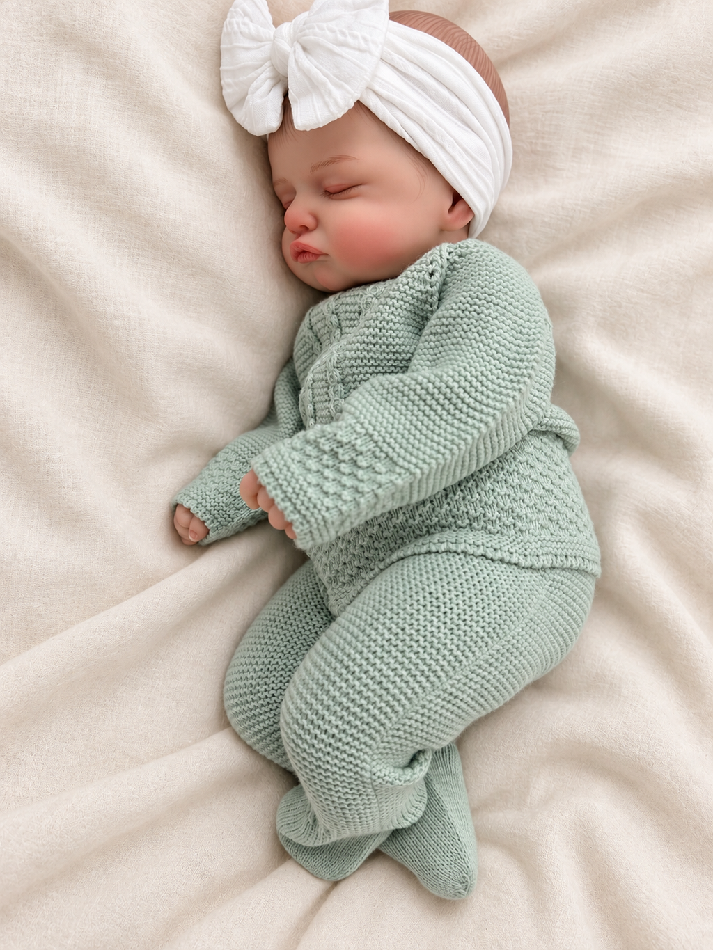 Chloe 🤍 Muñeca Realista 40cm 2.3kg | Bebé Estilo Reborn Vinilo con Ojos Cerrados (Copia)