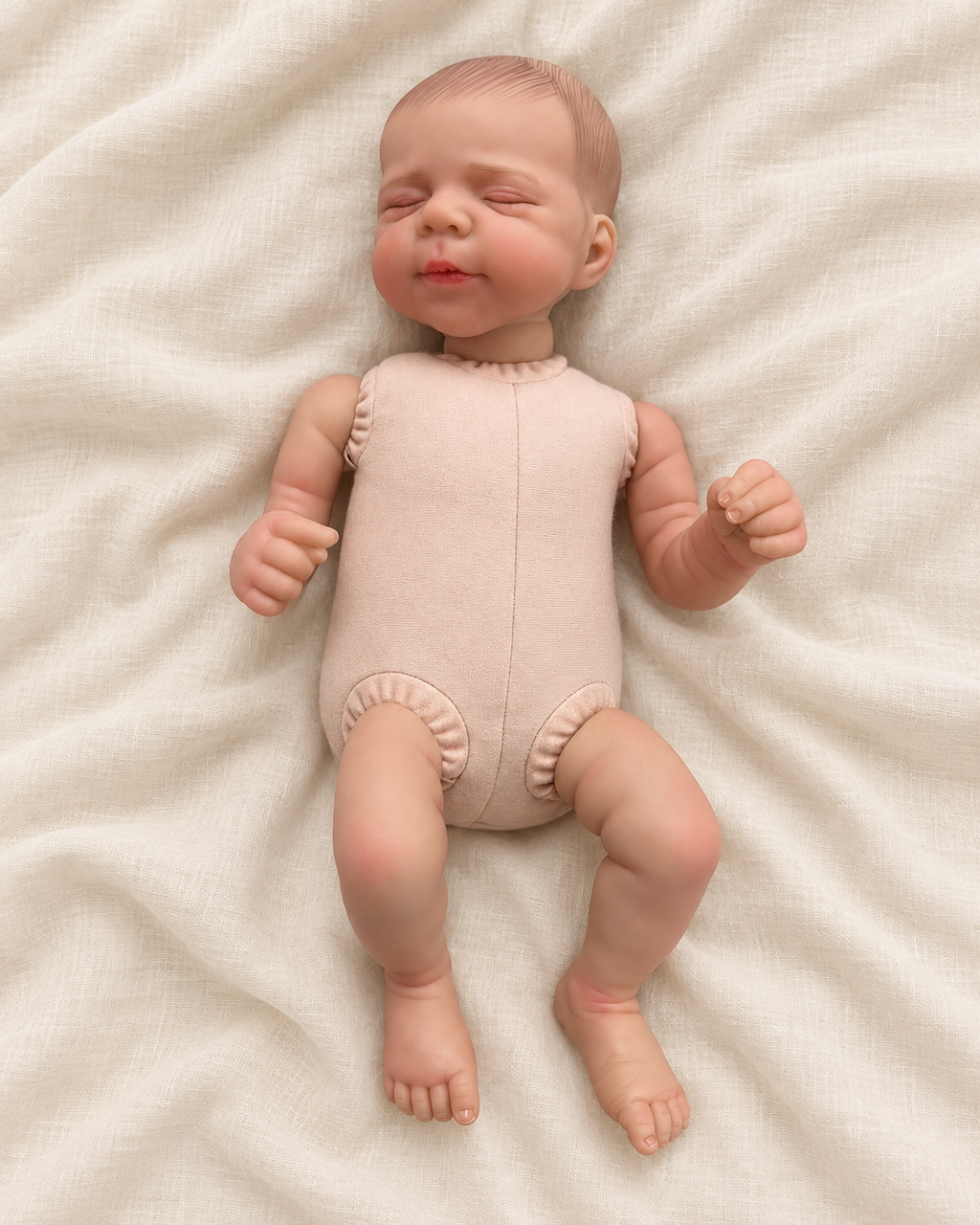 Inés 🩷 Muñeca Realista 46cm 850gr | Bebé Estilo Reborn Vinilo con Ojos Cerrados