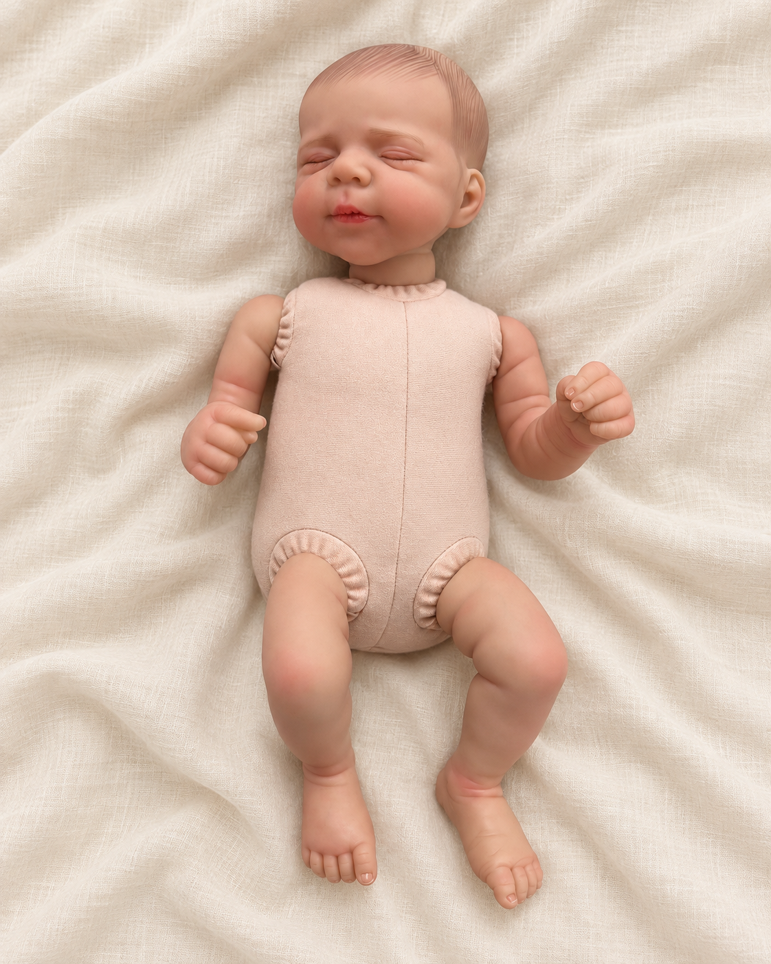 Inés 🩷 Muñeca Realista 46cm 850gr | Bebé Estilo Reborn Vinilo con Ojos Cerrados