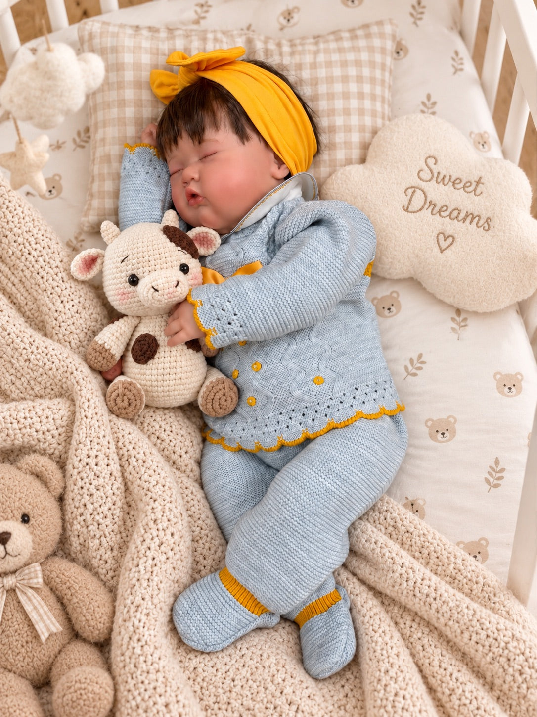 Li 💛 Muñeca Realista 48cm 2,14kg | Bebé Estilo Reborn Vinilo con Ojos Cerrados