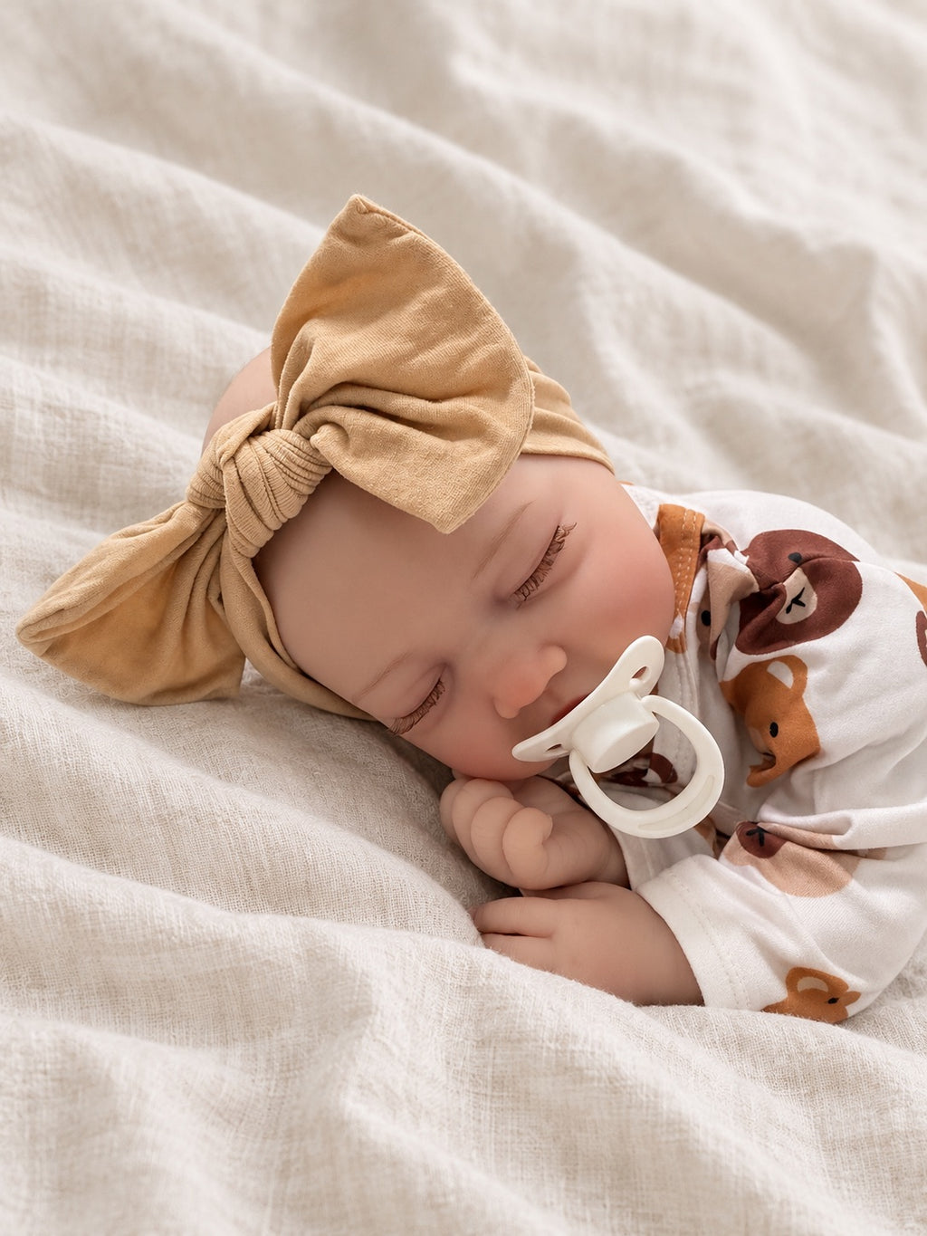 Mei 🤎 Muñeca Realista 56cm 825g | Bebé Estilo Reborn Vinilo con Ojos Cerrados