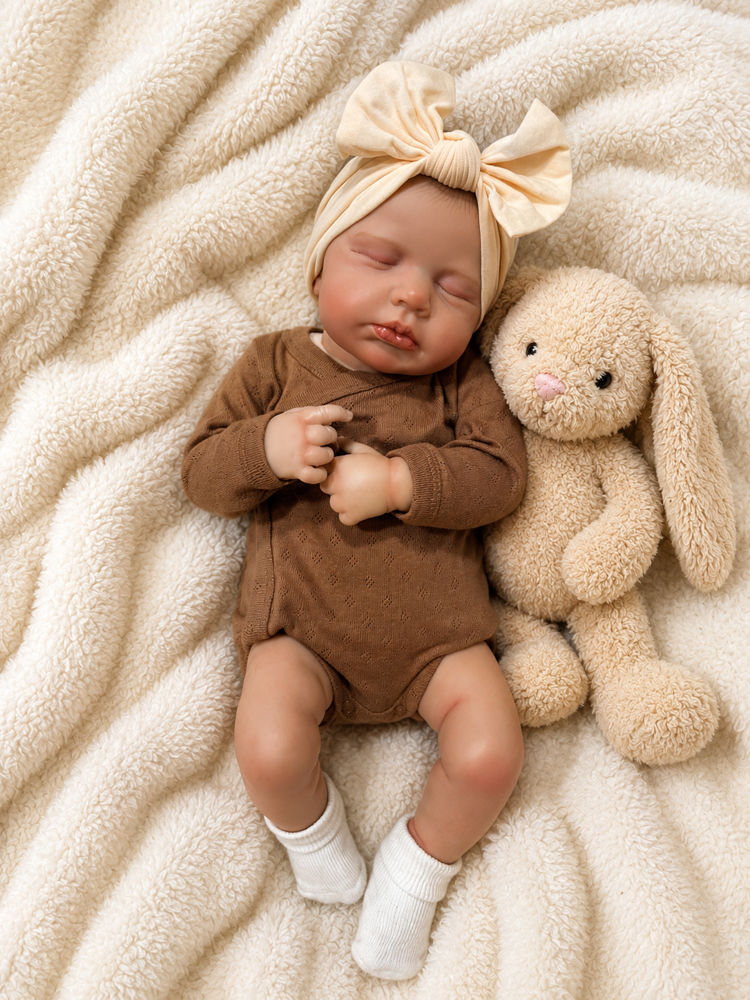 Bella 🤎 Muñeca Realista 50cm 900g | Bebé Estilo Reborn Vinilo con Ojos Cerrados