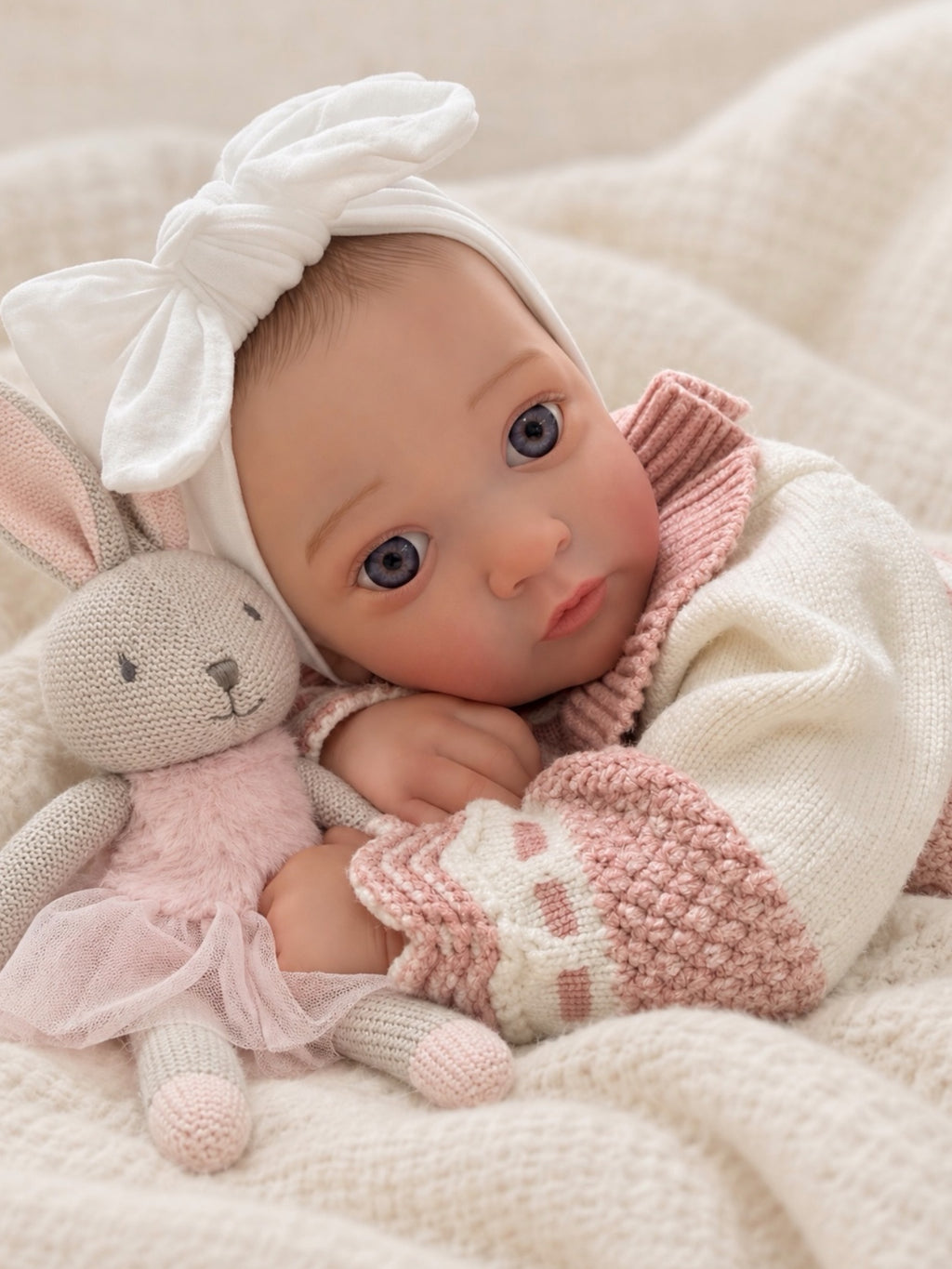 Teresa 🩷 Muñeca Realista 56cm 3,01kg | Bebé Estilo Reborn Vinilo con Ojos Azules
