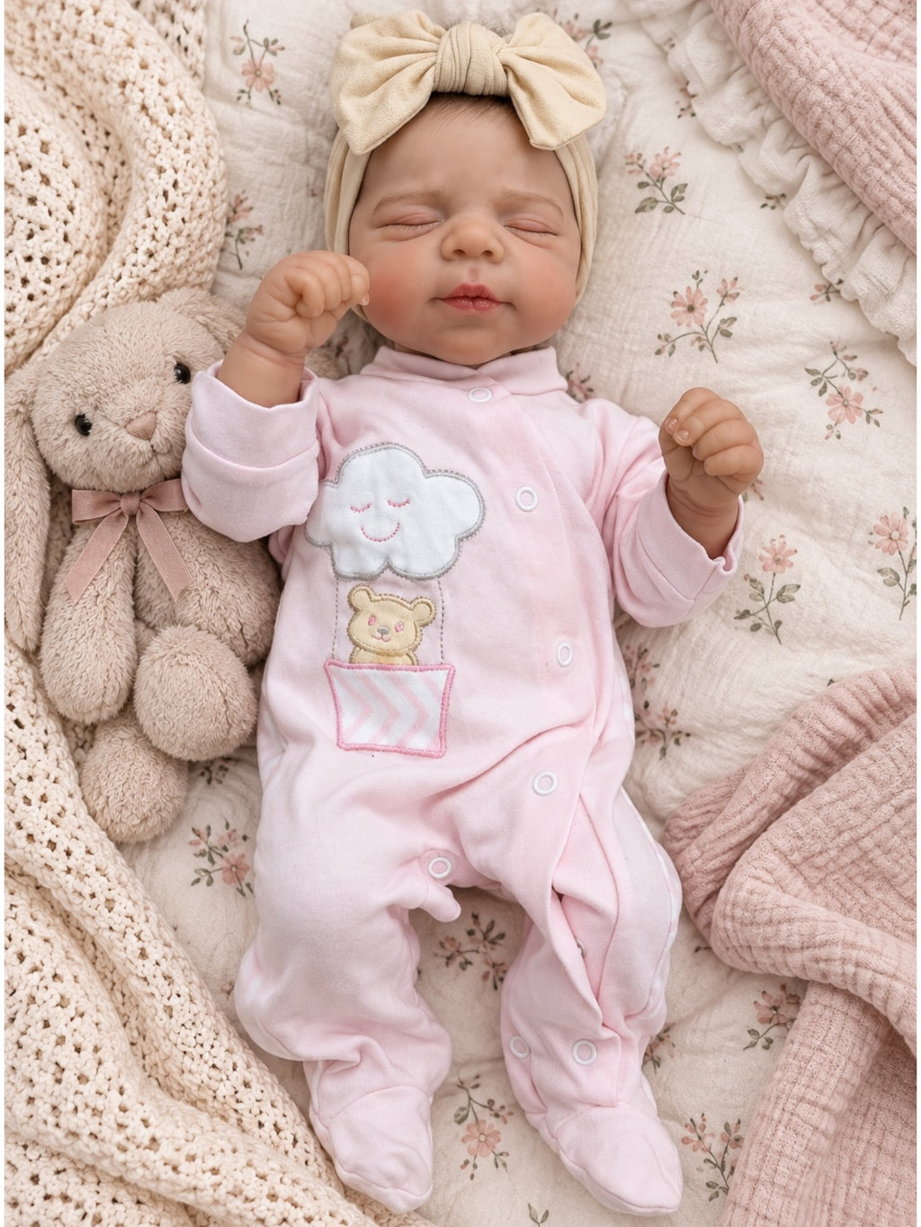 Inés 🩷 Muñeca Realista 46cm 850gr | Bebé Estilo Reborn Vinilo con Ojos Cerrados
