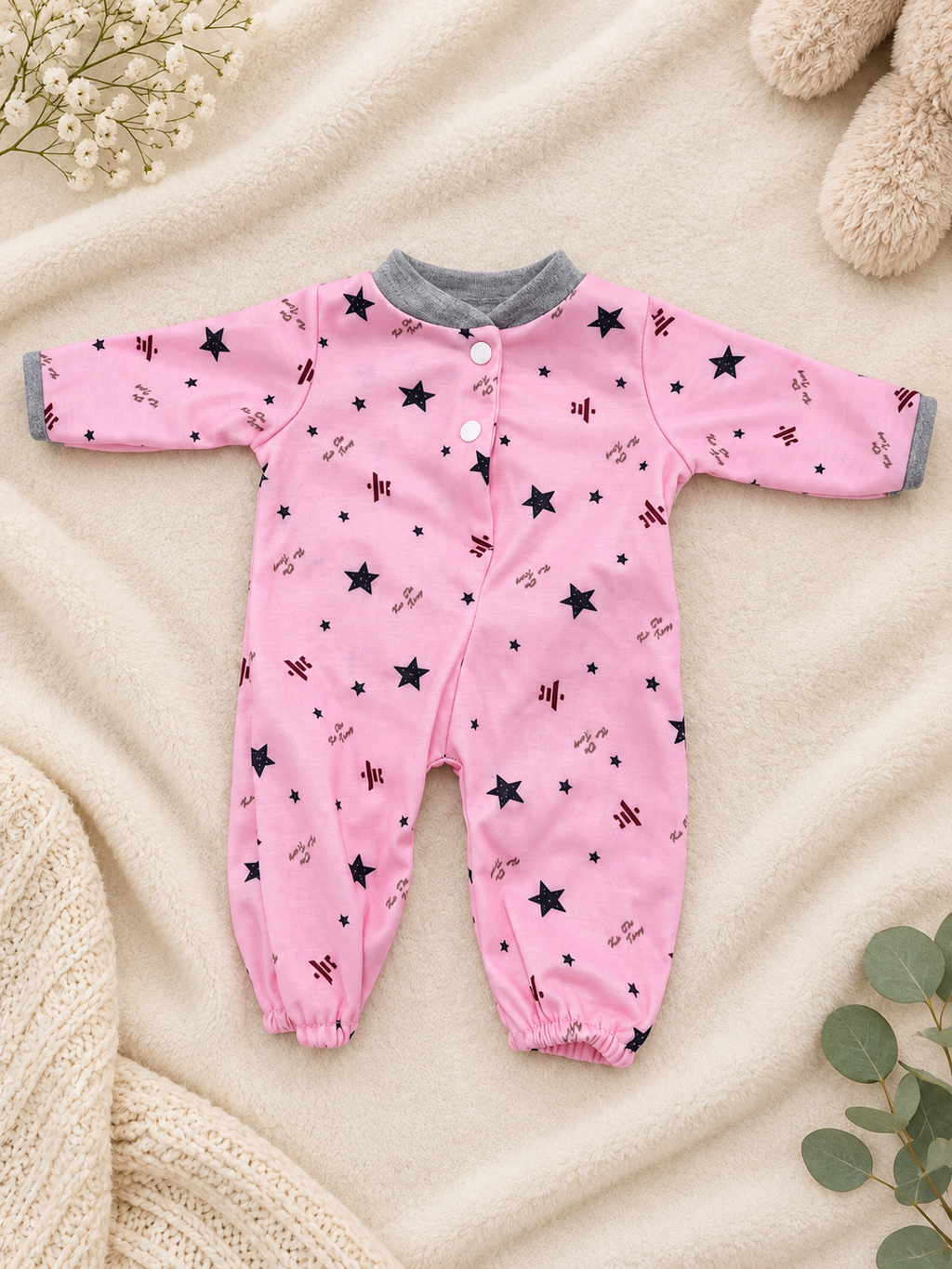Conjunto Rosa Mapache para Muñeca 40–46 cm 🦝💗 | Pelele, Gorro y Babero