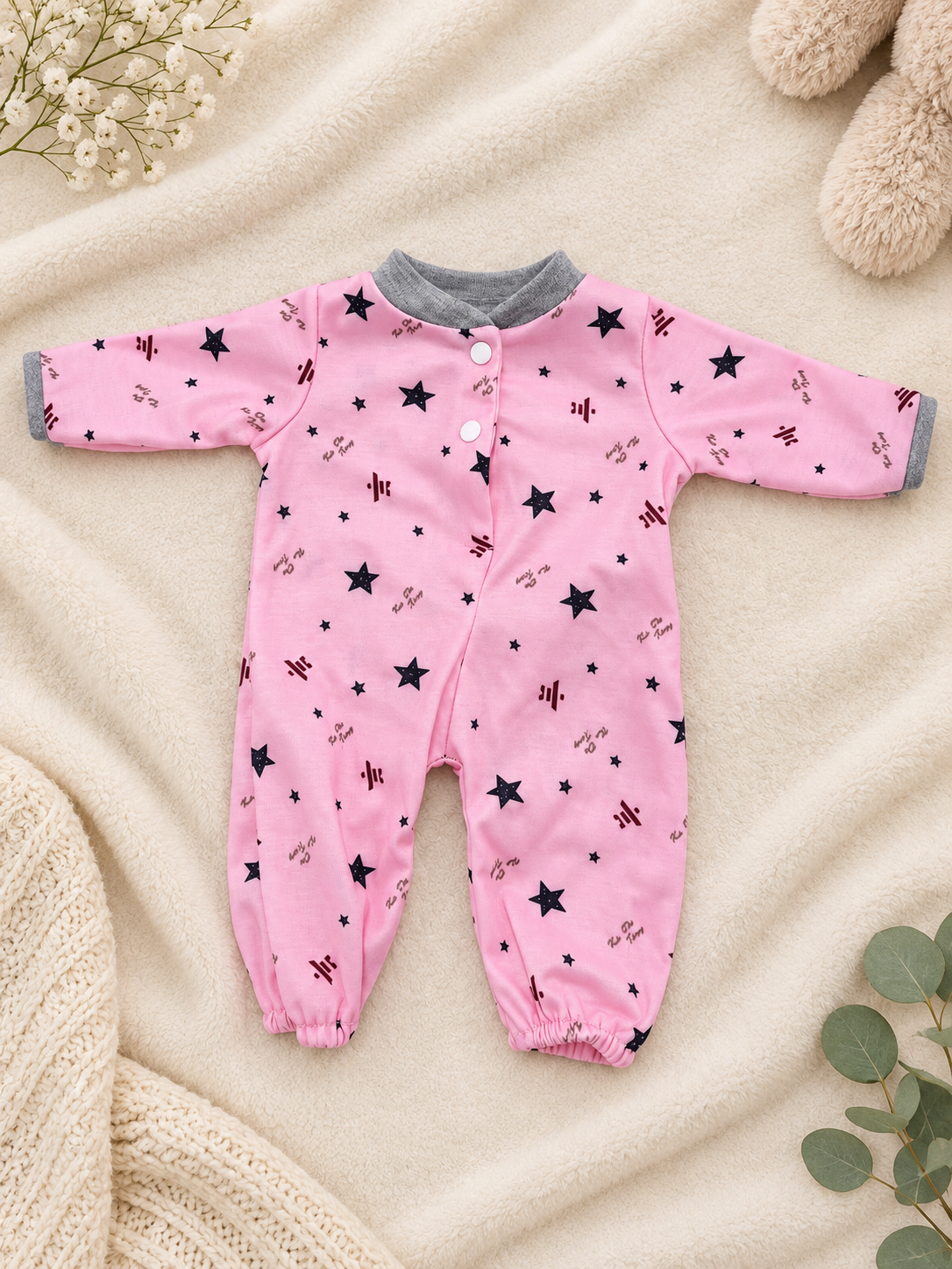 Conjunto Rosa Mapache para Muñeca 40–46 cm 🦝💗 | Pelele, Gorro y Babero