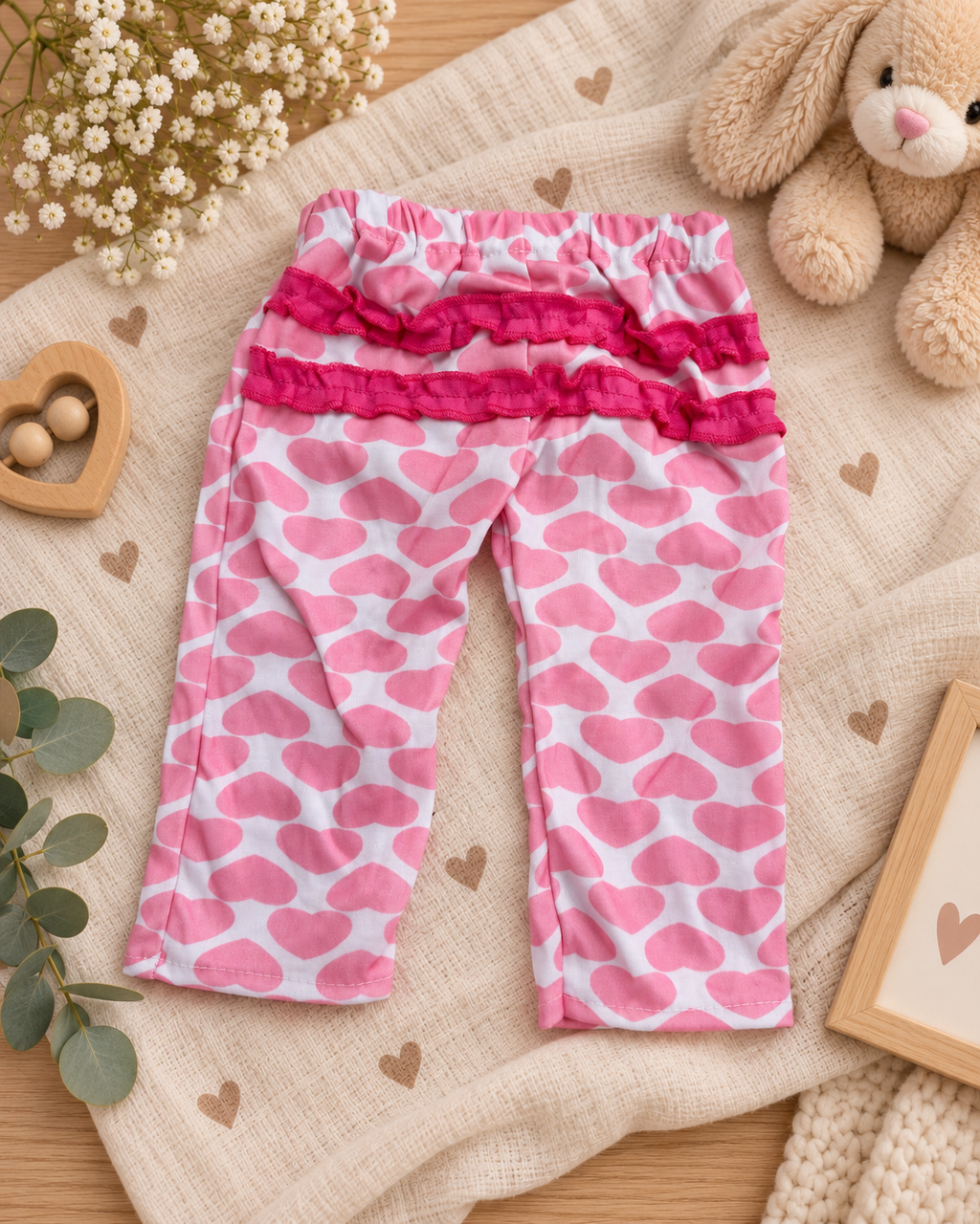 Conjunto Rosa Corazones para Muñeca 50-60 cm 💗 | Body, Pantalón, Gorro y Calcetines